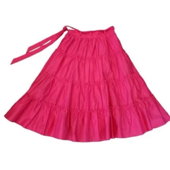 Jason Wu  Hot Pink Cotton teired ruffle belted maxi skirt Size M / NWOT - Picture 4 of 4